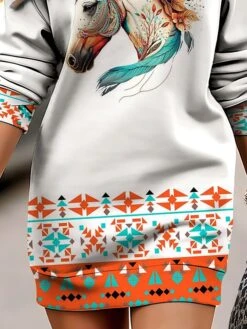 Women's Casual Dress Sweatshirt Dress Winter Dress Animal Geometric Print Crew Neck Mini Dress Fashion Streetwear Outdoor Daily Long Sleeve Loose Fit White Fall Winter S M L XL XXL -Tesla Style toaldp1694504524386