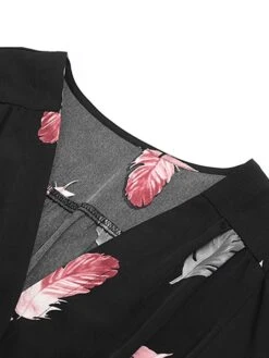 Women's Work Dress Casual Dress Swing Dress Fashion Winter Dress Daily Midi Dress Button Split V Neck Long Sleeve Print Regular Fit Black Fall Winter S M L XL -Tesla Style togxzj1695096216099