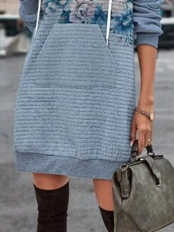 Women's Casual Dress Hoodie Dress Winter Dress Floral Button Print Hooded Mini Dress Fashion Streetwear Outdoor Daily Long Sleeve Regular Fit Blue Fall Winter S M L XL XXL -Tesla Style tolqyl1694679307713
