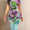 Women's Work Dress Sheath Dress Semi Formal Dress Fashion Midi Dress Print Crew Neck Short Sleeve Butterfly Slim Red Blue Purple Summer Spring S M L XL XXL 2 Women's Work Dress Sheath Dress Semi Formal Dress Fashion Midi Dress Print Crew Neck Short Sleeve Butterfly Slim Red Blue Purple Summer Spring S M L XL XXL -Tesla Style tomkrw1681882596294