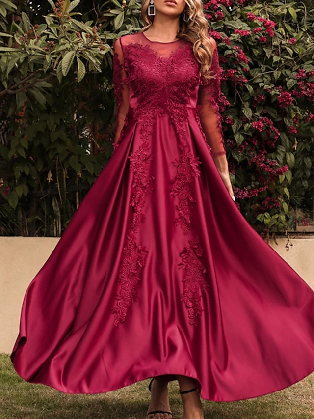 Women's Prom Dress Party Dress Lace Dress Long Dress Maxi Dress Red 3/4 Length Sleeve Pure Color Lace Spring Fall Winter Crew Neck Fashion Party Winter Dress Birthday 2023 S M L XL XXL 10 Women's Prom Dress Party Dress Lace Dress Long Dress Maxi Dress Red 3/4 Length Sleeve Pure Color Lace Spring Fall Winter Crew Neck Fashion Party Winter Dress Birthday 2023 S M L XL XXL - Image 8