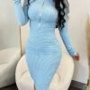 Women's Sweater Dress Winter Dress Jumper Dress Midi Dress Zipper Outdoor Street Daily Fashion Streetwear Stand Collar Long Sleeve 2023 Slim Light Blue Color S M L XL Size