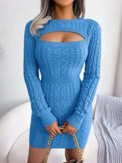 Women's Sweater Dress Winter Dress Jumper Dress Mini Dress Cut Out Daily Date Going Out Active Fashion Crew Neck Long Sleeve 2023 Slim Black Wine Blue Color S M L Size -Tesla Style tpwbiq1692858719375