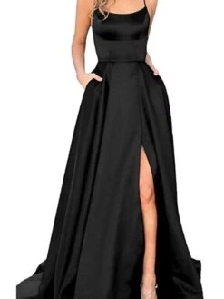 Womenâs Prom Party Dress Satin Dress Swing Dress Long Dress Maxi Dress Black Blue Dark Green Pure Color Backless Fall Spring Spaghetti Romantic Winter Dress Daily Evening Party 2023