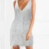 Women's Party Dress Fringe Dress Sequin Dress Mini Dress Silver Sleeveless Pure Color Sequins Summer Spring V Neck Stylish Party Wedding Guest 2023 S M L XL XXL -Tesla Style tqmnak1639017428268