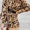 Women's Sweater Dress Winter Dress Jumper Dress Mini Dress Fashion Leopard Outdoor Street Daily Vacation Crew Neck Long Sleeve Print 2023 Loose Fit Khaki Army Green Apricot S M L XL -Tesla Style tqtvpd1696434053772