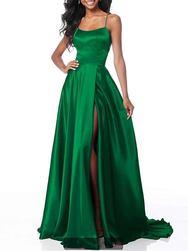 Women‘s Prom Party Dress Homecoming Dress Satin Maxi Long Dress Green Red Sleeveless Pure Color Split Spring Summer Spaghetti Strap Party Stylish Elegant Party 2023 S M L XL 4 Women‘s Prom Party Dress Homecoming Dress Satin Maxi Long Dress Green Red Sleeveless Pure Color Split Spring Summer Spaghetti Strap Party Stylish Elegant Party 2023 S M L XL - Image 2