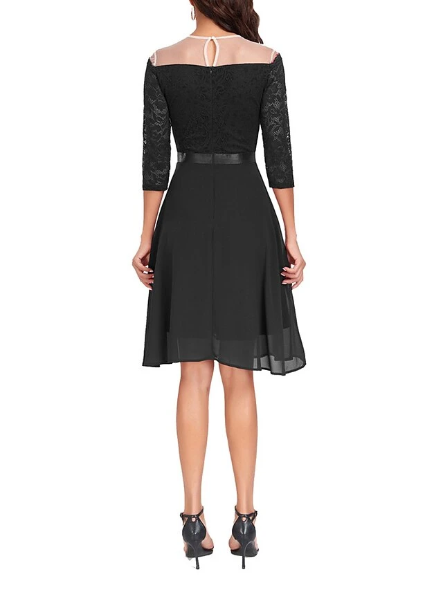 Women's Party Dress Lace Dress Cocktail Dress Midi Dress Black Wine Navy Blue 3/4 Length Sleeve Pure Color Lace Spring Fall Winter Crew Neck Fashion Winter Dress Wedding Guest Vacation 2023 S M L XL 17 Women's Party Dress Lace Dress Cocktail Dress Midi Dress Black Wine Navy Blue 3/4 Length Sleeve Pure Color Lace Spring Fall Winter Crew Neck Fashion Winter Dress Wedding Guest Vacation 2023 S M L XL - Image 15