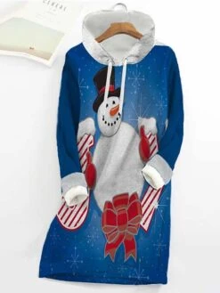 Women's Christmas Hoodie Dress Shift Dress Mini Dress Black Blue Wine Long Sleeve Santa Claus Print Fall Spring Hooded Fashion Christmas Daily Date Loose Fit 2022 S M L XL XXL 3XL -Tesla Style trfzbu1667562297908