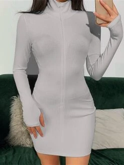 Women's Work Dress Casual Dress Sheath Dress Fashion Winter Dress Daily Mini Dress Embroidered Zipper V Neck Long Sleeve Letter Regular Fit Black White Gray Fall Winter S M L XL XXL -Tesla Style trllyx1695030999608