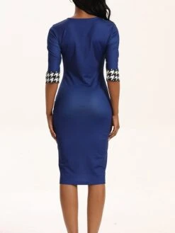 Women's Work Dress Sheath Dress Black Dress Fashion Office Daily Midi Dress Patchwork Print Crew Neck Half Sleeve Houndstooth Regular Fit Black Red Blue Fall Winter S M L XL XXL -Tesla Style trlzov1694574594836
