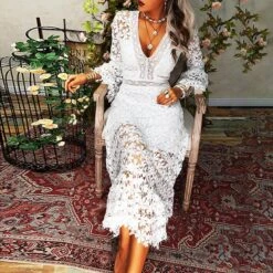 Women's Party Dress Lace Dress Homecoming Dress Long Dress Maxi Dress White Yellow Pink Long Sleeve Pure Color Lace Summer Spring Fall Deep V Fashion Winter Dress Birthday Wedding Guest 2022 S M L XL 14 Women's Party Dress Lace Dress Homecoming Dress Long Dress Maxi Dress White Yellow Pink Long Sleeve Pure Color Lace Summer Spring Fall Deep V Fashion Winter Dress Birthday Wedding Guest 2022 S M L XL -Tesla Style trxoab1625587890261