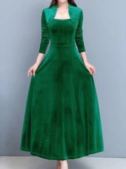 Women's Party Dress Velvet Dress A Line Dress Long Dress Maxi Dress Black Wine Dark Green Long Sleeve Pure Color Ruched Winter Fall Spring Square Neck Stylish Winter Dress Daily 2023 M L XL -Tesla Style trxrye1646723234823