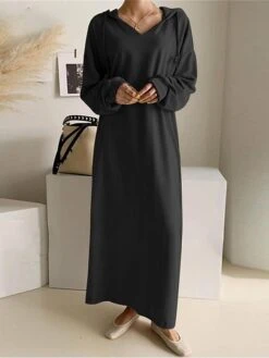 Women's Casual Dress Hoodie Dress Shift Dress Long Dress Maxi Dress Pocket Outdoor Daily Going Out Active Fashion Hooded Long Sleeve 2023 Loose Fit Black Khaki Gray Color S M L XL XXL Size -Tesla Style tschmj1693222779793
