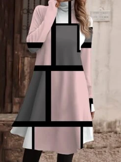 Women's Work Dress Casual Dress Fashion Winter Dress Daily Mini Dress Print Turtleneck Long Sleeve Floral Letter Regular Fit Light Pink Black Light Green Fall Winter S M L XL XXL -Tesla Style ttishe1694573159580