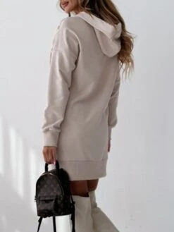 Women's Casual Dress Hoodie Dress Mini Dress Active Daily Outdoor Holiday Vacation Hoodie Pocket Solid Color Loose Fit ArmyGreen Black Blue S M L XL XXL -Tesla Style tufwqt1695644525092