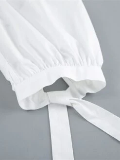 Women's Work Dress Casual Dress White Dress Fashion Daily Puff Sleeve Mini Dress Ruched Button V Neck 3/4 Length Sleeve Plain Regular Fit White Fall Winter S M L -Tesla Style turppb1695645265385