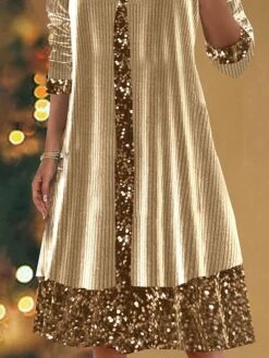 Women's Party Dress Sequin Dress Cocktail Dress Midi Dress Gold Long Sleeve Pure Color Sequins Spring Fall Winter Crew Neck Fashion Winter Dress Christmas Wedding Guest 2023 S M L XL XXL 3XL -Tesla Style tvbxqf1697167921814