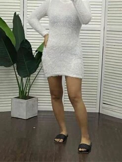 Women's Sweater Dress Winter Dress Jumper Dress Mini Dress Ruched Daily Date Going Out Fashion Basic Crew Neck Long Sleeve 2023 Regular Fit White Color S M L XL XXL Size -Tesla Style tvdqms1694425634564