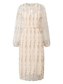 Women's Party Dress Lace Dress Sheath Dress Knee Length Dress White Long Sleeve Pure Color Lace Winter Fall Spring Crew Neck Elegant Winter Dress Birthday Wedding Guest 2023 S M L XL -Tesla Style tvfdph1684134736877