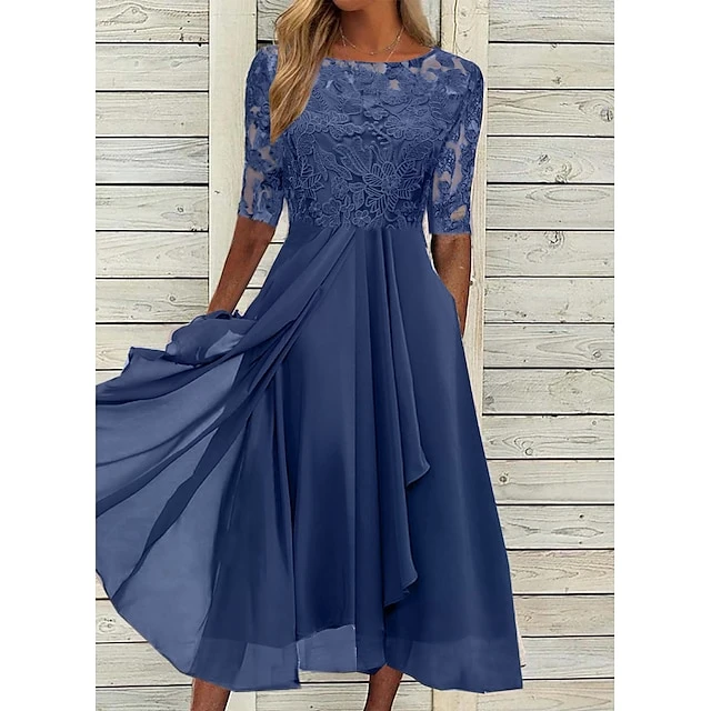 Women‘s Cocktail Party Dress Lace Dress Midi Dress Green Blue Purple Half Sleeve Floral Embroidery Lace Summer Spring Crew Neck Elegant Classic Wedding Guest 2023 S M L XL XXL 3XL 5 Women‘s Cocktail Party Dress Lace Dress Midi Dress Green Blue Purple Half Sleeve Floral Embroidery Lace Summer Spring Crew Neck Elegant Classic Wedding Guest 2023 S M L XL XXL 3XL - Image 3