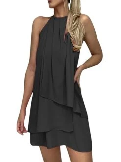 Women's Work Dress Chiffon Dress Black Dress Fashion Mini Dress Layered Crew Neck Sleeveless Plain Regular Fit Black White Pink Summer Spring S M L XL XXL -Tesla Style tvjerf1686281063950