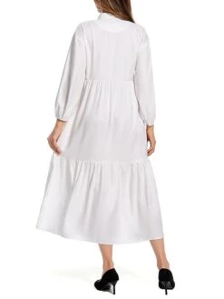 Women's Work Dress Satin Dress Swing Dress Fashion Midi Dress Ruffle Button Shirt Collar Long Sleeve Plain Loose Fit White Fall Winter S M L XL XXL -Tesla Style tvuimr1693466149627