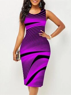 Women's Work Dress Sheath Dress Semi Formal Dress Elegant Midi Dress Print Crew Neck Sleeveless Rainbow Slim White Yellow Blue Summer Spring S M L XL XXL -Tesla Style twmquh1677122608520