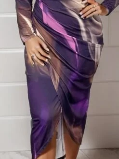 Women's Party Dress Cocktail Dress Wedding Guest Dress Midi Dress Black Blue Purple Long Sleeve Ombre Ruched Spring Fall Winter V Neck Party Wedding Guest Vacation 2023 S M L XL XXL 3XL -Tesla Style twoexd1697092284454