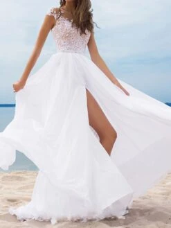 Women's Party Dress Lace Dress Swing Dress Long Dress Maxi Dress White Sleeveless Pure Color Split Winter Fall Spring Off Shoulder Fashion Wedding Party Winter Dress Slim 2023 S M L XL XXL 3XL -Tesla Style txbhkz1662027990537