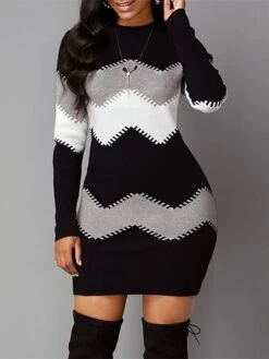 Women‘s Sweater Dress Winter Dress Bodycon Sheath Dress Black Yellow Wine Long Sleeve Color Block Knit Spring Fall Winter Crew Neck Fashion Vacation Fall Dress 2023 S M L XL XXL 3XL 4XL 5XL -Tesla Style txmtxn1660271070031