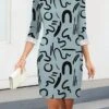 Women's Work Dress Casual Dress Sheath Dress Fashion Winter Dress Office Daily Midi Dress Print Crew Neck 3/4 Length Sleeve Letter Regular Fit Navy Blue Blue Green Fall Winter S M L XL XXL -Tesla Style txuayu1695350901727