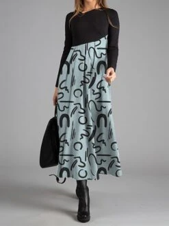 Women's Work Dress Casual Dress Swing Dress Fashion Winter Dress Daily Long Dress Maxi Dress Button Print V Neck Long Sleeve Graffiti Regular Fit Blue Green Dark Blue Fall Winter S M L XL XXL -Tesla Style tydxyk1697424455292