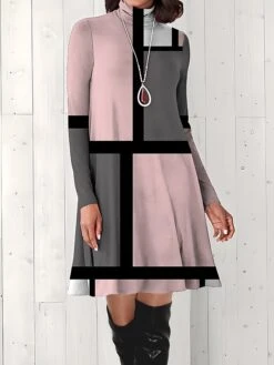 Women's Work Dress Casual Dress Fashion Winter Dress Daily Mini Dress Print Turtleneck Long Sleeve Floral Letter Regular Fit Light Pink Black Light Green Fall Winter S M L XL XXL -Tesla Style tyzuip1694573140811