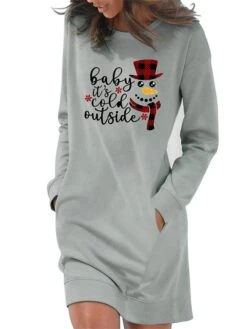 Women's Casual Dress Sweatshirt Dress Shift Dress Mini Dress Light Blue White Grey Long Sleeve Letter Pocket Fall Winter Autumn Crew Neck Stylish Winter Dress Christmas Fall Dress Loose Fit 2023 S M -Tesla Style tzgjez1666175527797