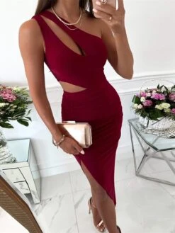 Women's Party Dress Homecoming Dress Wedding Guest Dress Long Dress Maxi Dress Pink Wine Green Sleeveless Pure Color Backless Summer Spring Fall One Shoulder Fashion Evening Party Wedding Guest -Tesla Style tzgwvy1686031462274