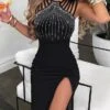Women's Party Dress Sequin Dress Semi Formal Dress Midi Dress Black Red Blue Sleeveless Pure Color Backless Summer Spring Fall Spaghetti Strap Fashion Evening Party Vacation Summer Dress Slim 2023 S -Tesla Style tzoxjq1672311864882