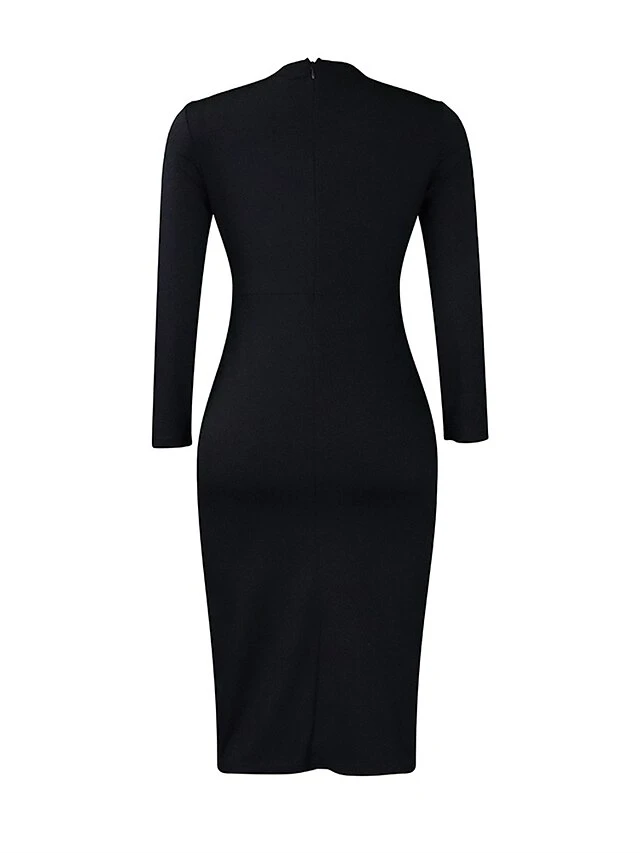 Women's Work Dress Sheath Dress Black Dress Fashion Midi Dress Ruched Split Crew Neck Long Sleeve Plain Regular Fit Black White Red Fall Winter S M L XL XXL 17 Women's Work Dress Sheath Dress Black Dress Fashion Midi Dress Ruched Split Crew Neck Long Sleeve Plain Regular Fit Black White Red Fall Winter S M L XL XXL - Image 15