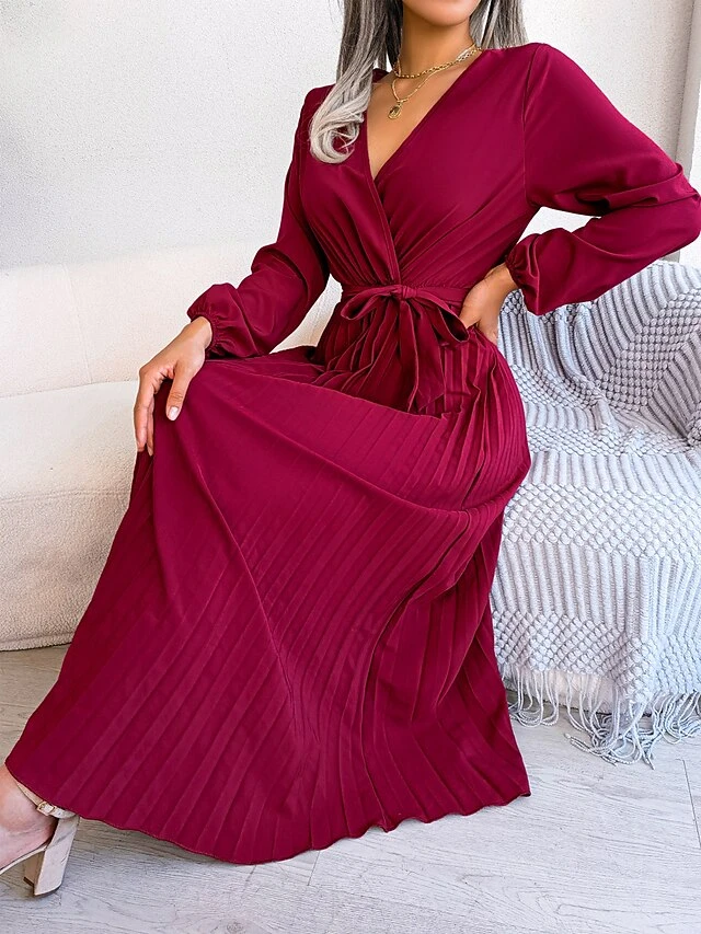 Women's Prom Dress Party Dress Sheath Dress Long Dress Maxi Dress Black Red Royal Blue Long Sleeve Pure Color Lace Up Fall Winter Autumn V Neck Fashion Evening Party Vacation 2023 S M L XL 6 Women's Prom Dress Party Dress Sheath Dress Long Dress Maxi Dress Black Red Royal Blue Long Sleeve Pure Color Lace Up Fall Winter Autumn V Neck Fashion Evening Party Vacation 2023 S M L XL - Image 4