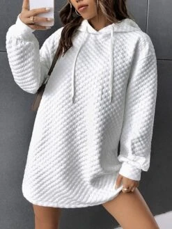 Women's Casual Dress Hoodie Dress Mini Dress Active Fashion Outdoor Sport Going Out Hoodie Pure Color Solid Color Loose Fit White S M L XL XXL -Tesla Style tzxeux1694427876278