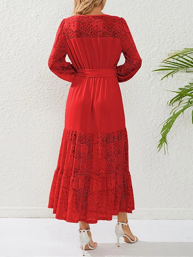 Women's Prom Dress Party Dress Lace Dress Long Dress Maxi Dress Black Pink Red Long Sleeve Pure Color Lace Spring Fall Winter Crew Neck Fashion Winter Dress Birthday Evening Party 2023 S M L XL XXL 13 Women's Prom Dress Party Dress Lace Dress Long Dress Maxi Dress Black Pink Red Long Sleeve Pure Color Lace Spring Fall Winter Crew Neck Fashion Winter Dress Birthday Evening Party 2023 S M L XL XXL - Image 11