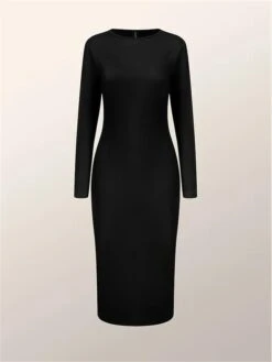 Women's Sweater Dress Winter Dress Jumper Dress Midi Dress Split Ribbed Outdoor Street Daily Fashion Streetwear Crew Neck Long Sleeve 2023 Regular Fit Black Color S M L XL XXL Size -Tesla Style ubpkdd1694591766617