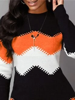 Women's Sweater Dress Jumper Dress Casual Dress Mini Dress Fashion Color Block Outdoor Daily Going Out Crew Neck Long Sleeve 2023 Regular Fit Orange S M L XL XXL 3XL -Tesla Style ubqksl1696670477199