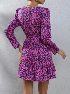 Women's Work Dress Sheath Dress Semi Formal Dress Fashion Mini Dress Lace Up Print Crew Neck Long Sleeve Floral Loose Fit Black Fuchsia Brown Fall S M L XL XXL -Tesla Style ubwayf1693300595256