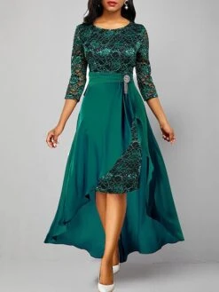 Women's Prom Dress Party Dress Lace Dress Long Dress Maxi Dress Green 3/4 Length Sleeve Pure Color Lace Spring Fall Winter V Neck Fashion Wedding Guest Evening Party Vacation 2023 S M L XL XXL 3XL 7 Women's Prom Dress Party Dress Lace Dress Long Dress Maxi Dress Green 3/4 Length Sleeve Pure Color Lace Spring Fall Winter V Neck Fashion Wedding Guest Evening Party Vacation 2023 S M L XL XXL 3XL -Tesla Style ucelsv1695030112372