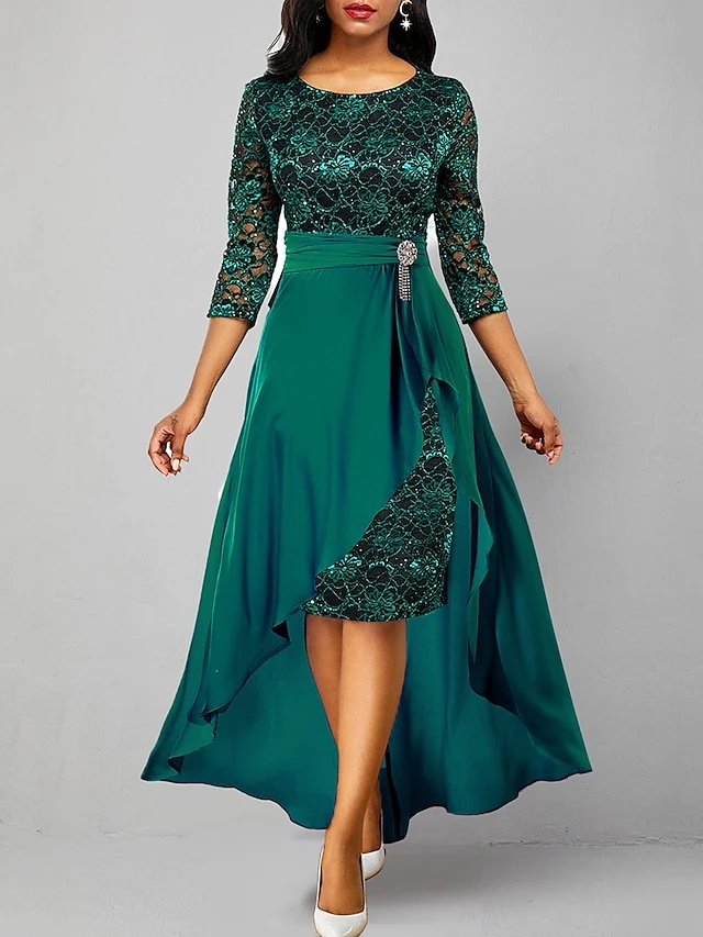 Women's Prom Dress Party Dress Lace Dress Long Dress Maxi Dress Green 3/4 Length Sleeve Pure Color Lace Spring Fall Winter V Neck Fashion Wedding Guest Evening Party Vacation 2023 S M L XL XXL 3XL 4 Women's Prom Dress Party Dress Lace Dress Long Dress Maxi Dress Green 3/4 Length Sleeve Pure Color Lace Spring Fall Winter V Neck Fashion Wedding Guest Evening Party Vacation 2023 S M L XL XXL 3XL - Image 2