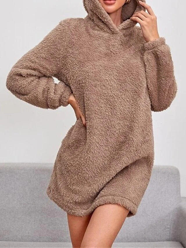 Women's Casual Dress Hoodie Dress Winter Dress Mini Dress Ruched Outdoor Street Daily Fashion Streetwear Hooded Long Sleeve 2023 Loose Fit Pink Khaki Gray Color S M L XL XXL Size 7 Women's Casual Dress Hoodie Dress Winter Dress Mini Dress Ruched Outdoor Street Daily Fashion Streetwear Hooded Long Sleeve 2023 Loose Fit Pink Khaki Gray Color S M L XL XXL Size - Image 5