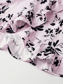 Women's Work Dress Semi Formal Dress Wrap Dress Fashion Mini Dress Lace Up Ruffle Crew Neck Long Sleeve Floral Regular Fit Black Pink Fuchsia Fall S M L XL XXL -Tesla Style udguuq1693300591756