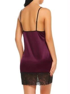 Women's Casual Dress Lace Dress Mini Dress Daily Casual Lace Patchwork Color Block Strap Home Lounge Black Wine 2023 Summer Spring One-Size -Tesla Style uedron1692788066648