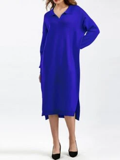 Women's Sweater Dress Jumper Dress Winter Dress Midi Dress Warm Plain Outdoor Holiday Vacation Going Out Lapel Long Sleeve 2023 Loose Fit Black Blue Brown One Size -Tesla Style ueomdw1697767692862